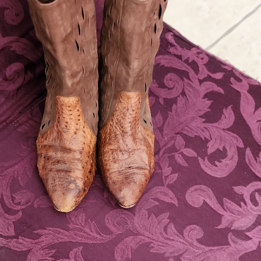 Brown Leather & suede Women's Boots Made in italy